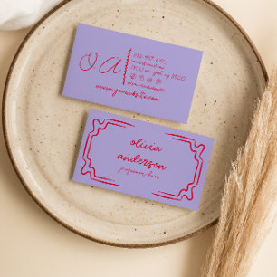 Cartão De Visita Vermelho Roxo Retroativo, Desenho Único, Escrito À