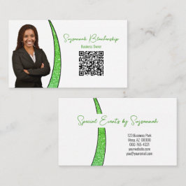 Cartão De Visita Vermelhos Faux Glitter Foto QR Professional