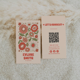 Cartão De Visita Vermelhos Vermelhos Retroativos Código QR Groovy F
