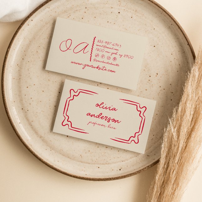 Cartão De Visita Vermelhos Vermelhos Retroativos, Desenhados Manusc (Criador carregado)