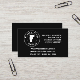 Cartão De Visita Vermont Notary Public Services