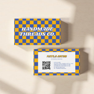 Cartão De Visita Vertical Amarelo Checkerboard Moderno