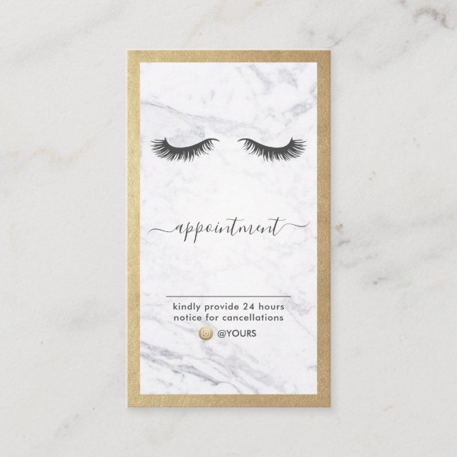 Cartão De Visita Vertical da nomeação da beleza da pestana do ouro (Frente)