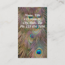 Cartão de visita vertical da pena do pavão