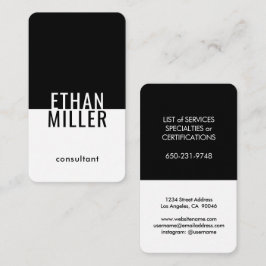 Cartão De Visita Vertical Moderna Mínimo Preto e Branco Único