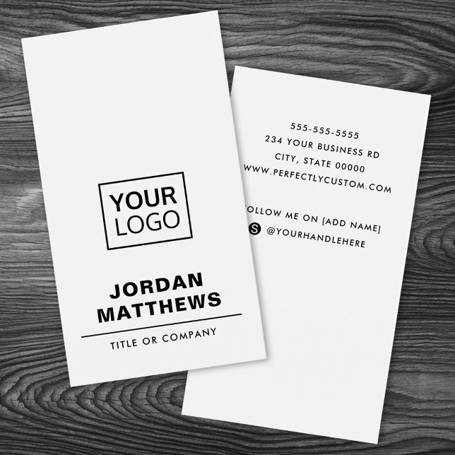 Cartão de visita vertical para adicionar logotipo  (White add logo social media vertical business card)