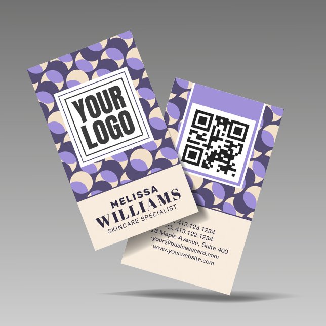 Cartão De Visita Vertical Retro Lavender Geometric  (Criador carregado)