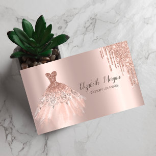 Cartão De Visita Vestido Chique Brilho Gotas Rosa Dourado