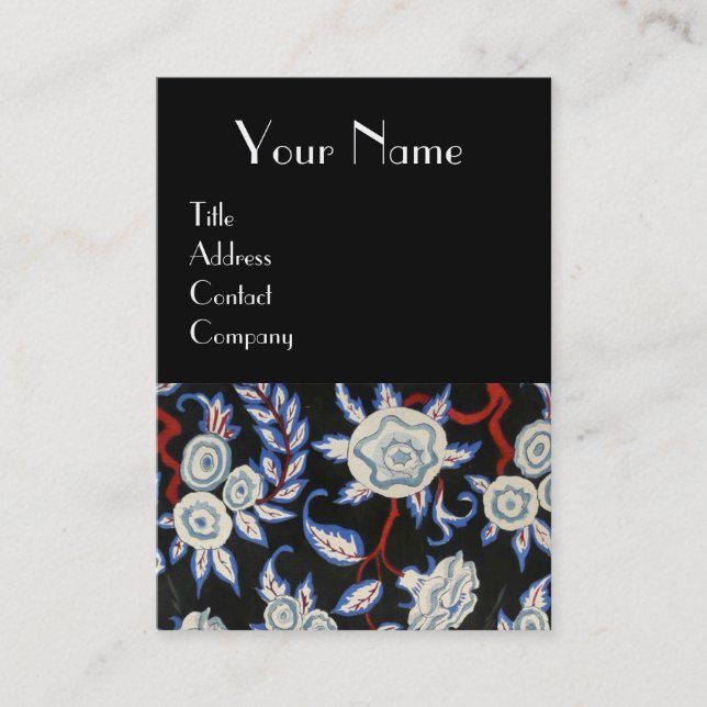 CARTÃO DE VISITA VESTIDO ELEGANTE/FLORAL COM FLORES BRANCAS PRETAS (Frente)