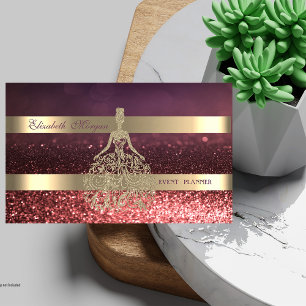 Cartão De Visita Vestido Elegante Moderno com Brilho Dourado, Bokeh