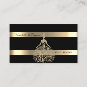 Cartão De Visita Vestido Elegante Moderno, Preto, Dourado com Brilh