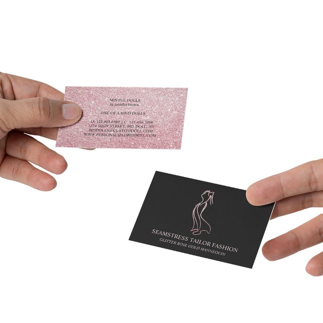Cartão De Visita Vestido Rosa ouro Seamstress Tailor (Dress Rose gold Seamstress Tailor Business Card)