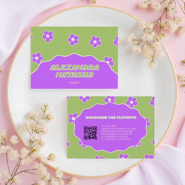 Cartão De Visita Vestuário de mão verde roxo Y2K (Criador carregado)