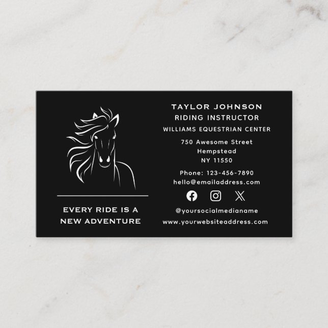 Cartão De Visita Vet do Treinador de Equídeos Equestres Equestres n (Frente)
