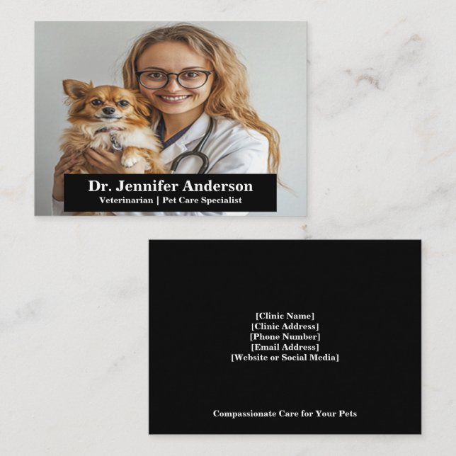 Cartão de visita Veterinária Personalizável com Fo (Frente/Verso)