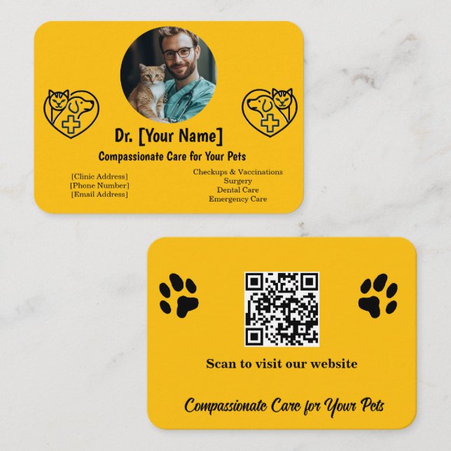 Cartão de visita Veterinária Personalizável com Fo (Frente/Verso)