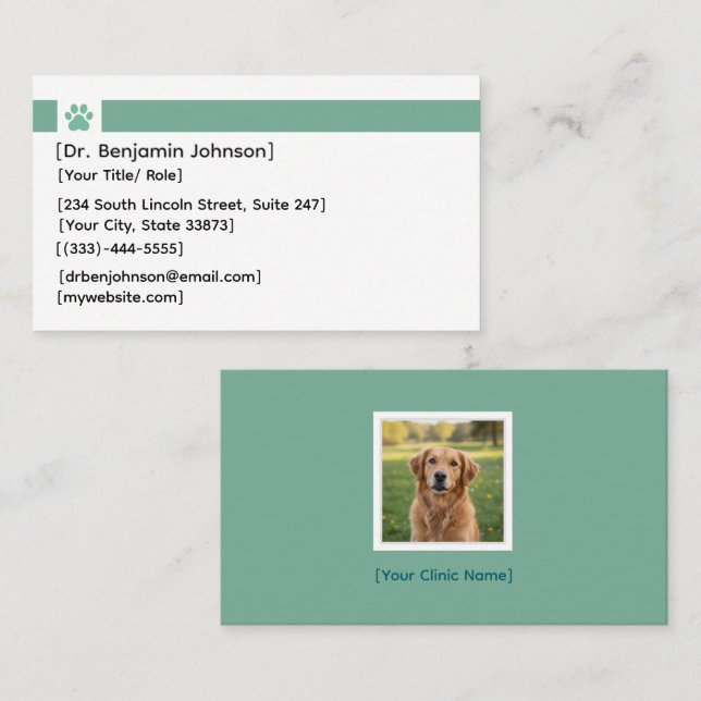 Cartão De Visita Veterinarian Business Card | Photo Logo (Frente/Verso)