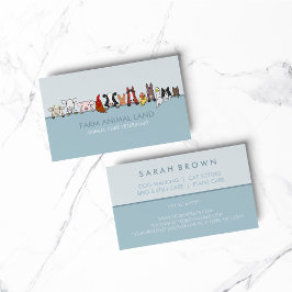 Cartão De Visita Veterinário Azul de Animais de Fazenda