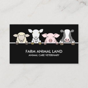 Cartão De Visita Veterinário de Animais de Fazenda Preto Vaca Ovelh