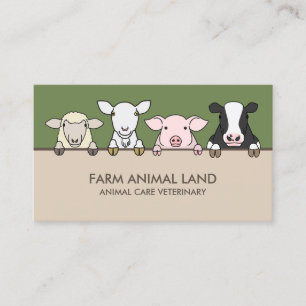 Cartão De Visita Veterinário de Animais de Fazenda Verde Bege Vaca 