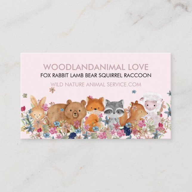 Cartão De Visita Veterinário de CORDEIRO ESQUILO RAPOSA ROSA COELHO (Frente)