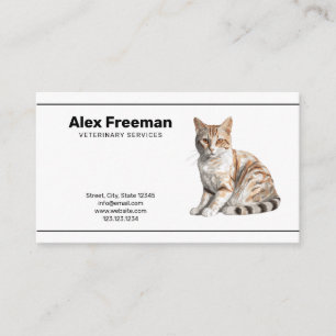 Cartão De Visita Veterinário de Ilustração de Gato de Texto Preto S
