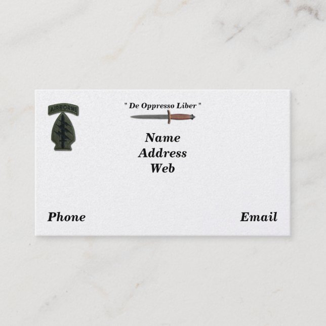 Cartão De Visita Veterinários do sof do sfg do sf das boinas verdes (Frente)