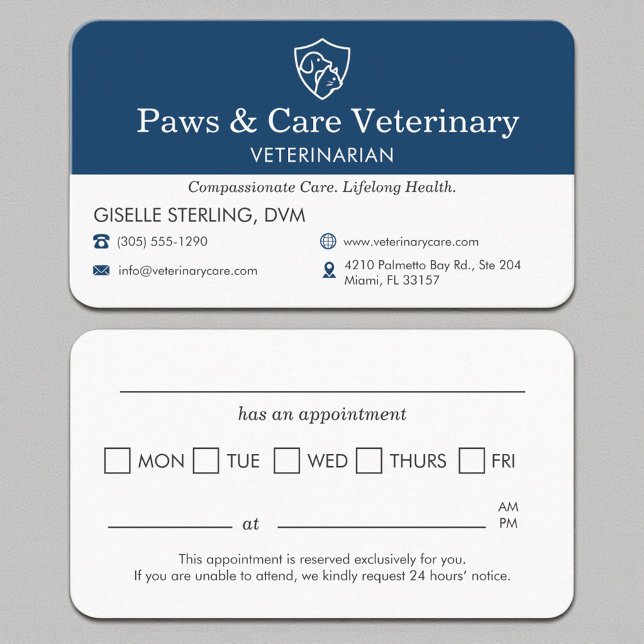 Cartão De Visita Veterinary Office Pet Visit Reminder (Criador carregado)