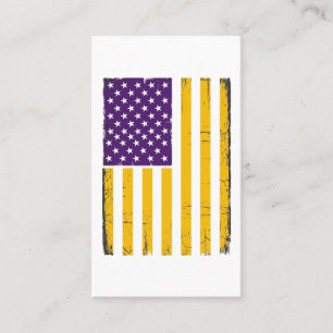 Cartão De Visita Vetor de bandeira americana roxa e dourada desgast
