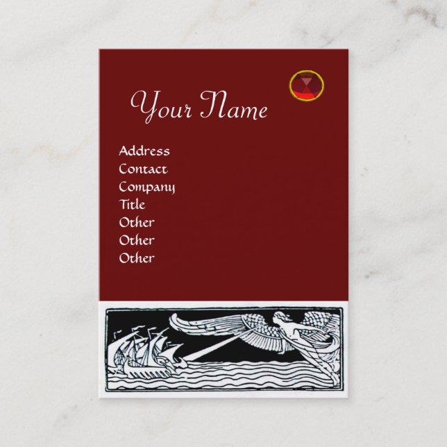 Cartão De Visita VIAGEM ANTIQUE, MONOGRAMA RUBY, vermelho (Frente)