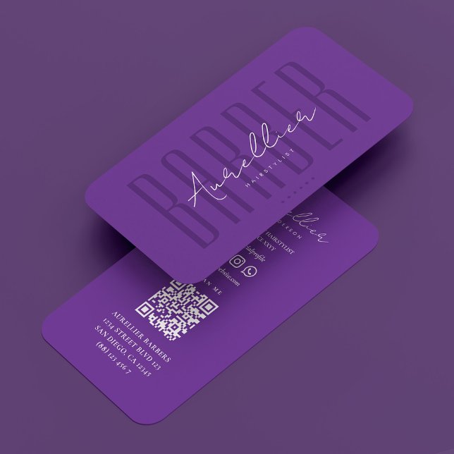 Cartão De Visita Viagem Barbershop Moderno Roxo Real Barber (Modern Barbershop Travel Barber Royal Purple Business Card
)