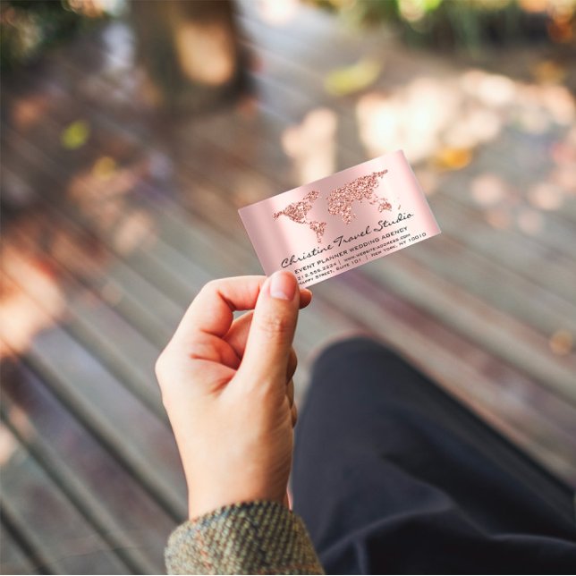 Cartão De Visita Viagem Blogger Agency Earth Globe Rosa Glitter (Criador carregado)