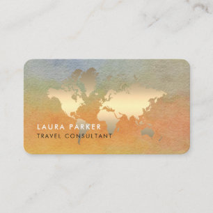 Cartão De Visita Viagem do World Map Agente Watercolor Turismo Dour