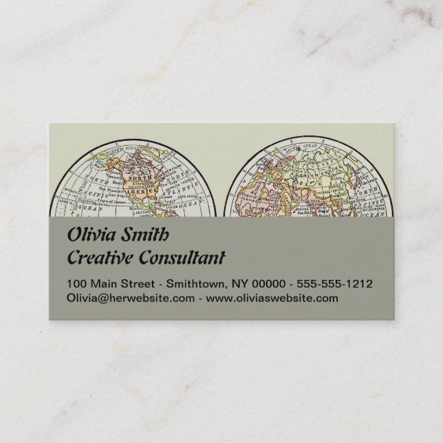 Cartão De Visita Viagem Globe Map Earth 1916 World Atlas (Frente)