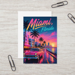 Cartão De Visita Viagem Miami Flórida Neon Retro Pôr do Sol