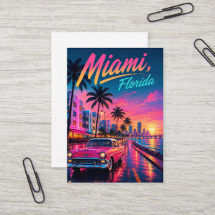 Cartão De Visita Viagem Miami Flórida Neon Retro Pôr do Sol