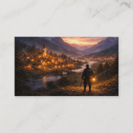 Cartão De Visita Viajante Solitário Chegando à Aldeia Reluzente