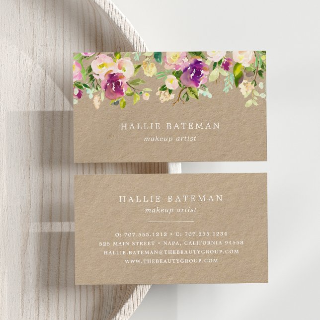 Cartão De Visita Vibrant Bloom | Rustic Kraft Floral (Criador carregado)