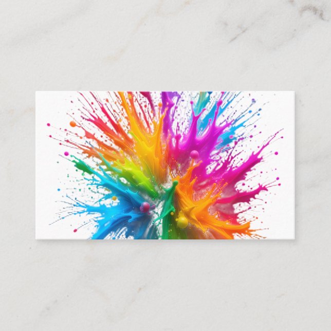 Cartão De Visita Vibrant Rainbow Paint Splatter Explosion (Frente)