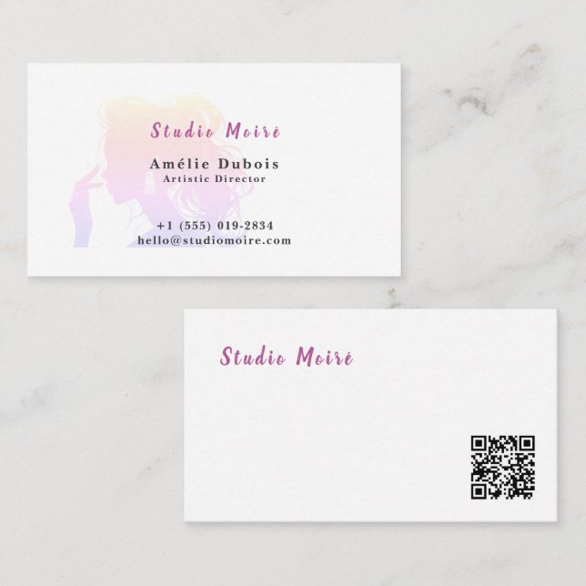 Cartão De Visita Vibrant Rainbow Subtle Luxury Salon QR Code (Frente/Verso)