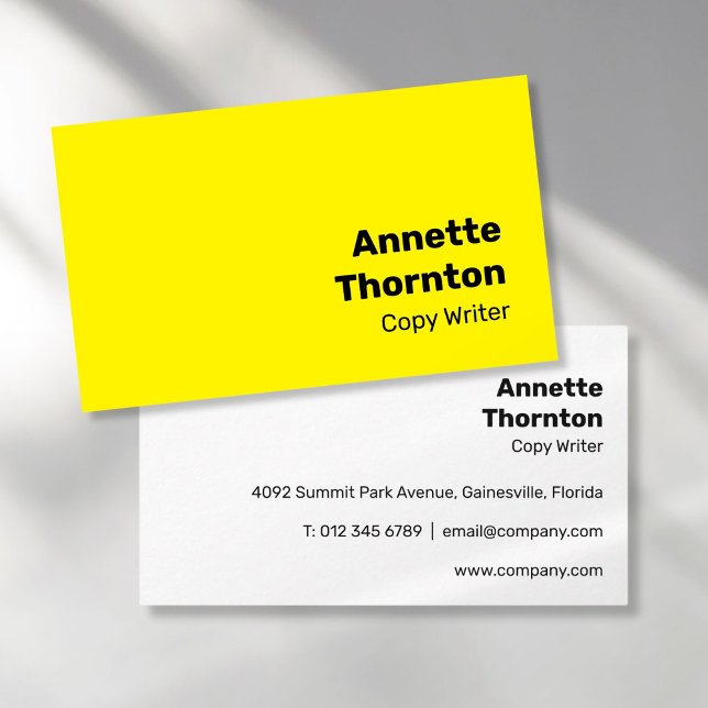 Cartão De Visita Vibrante Moderno Amarelo Brilhante Simples (Simple Bright Yellow Bold Modern Vibrant Business Card)
