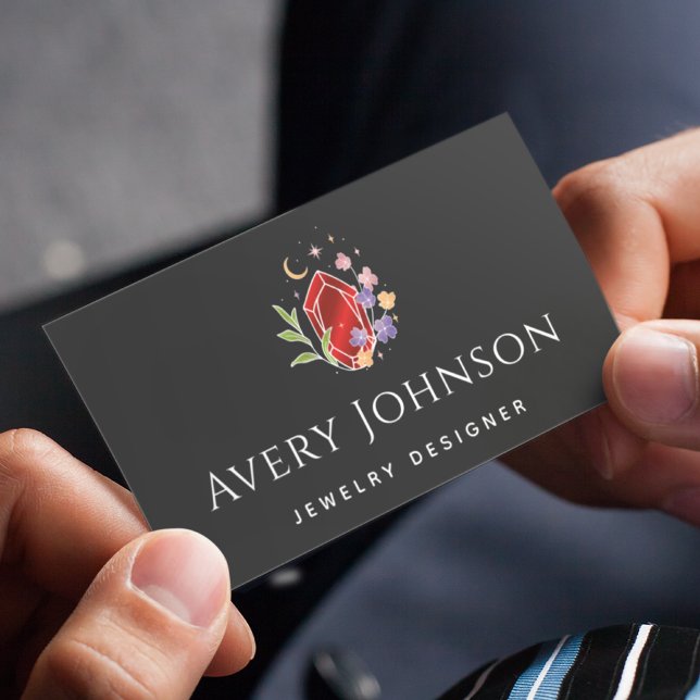 Cartão De Visita Vibrante Red Crystal Jewelry Designer Flores Lua (Criador carregado)