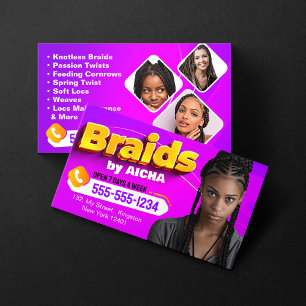 Cartão De Visita Vibrante Trança Africana de Cabelo Rosa e Amarelo