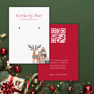 Cartão De Visita Vídeo de código QR do White Earration de Natal