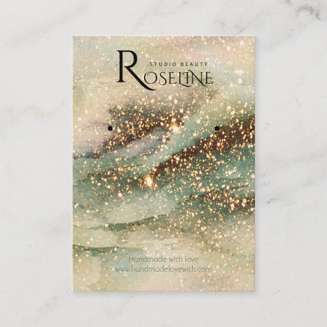 Cartão De Visita Vídeo de joia de dourado verde-aquarela (Frente)