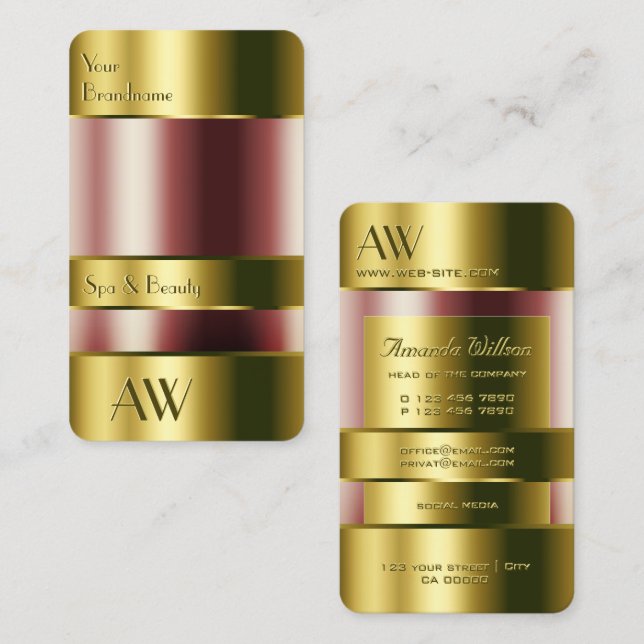 Cartão De Visita Vidro Dourado De Luxo Pode Parecer Líquidos Vermel (Frente/Verso)