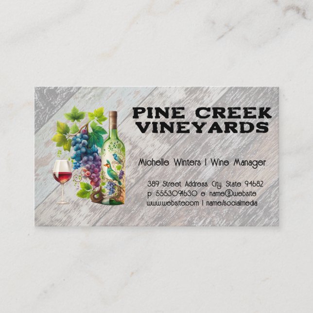 Cartão De Visita Vidro e garrafa | Vinho | Madeira russa (Frente)