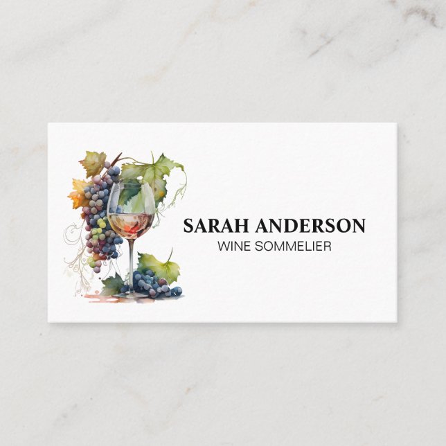 Cartão De Visita Vidro e uvas | Arte de Aquarela (Frente)