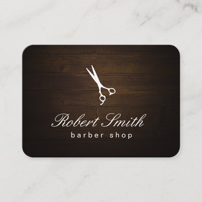 Cartão De Visita Vignette de fundo de madeira de Compro Barber (Frente)