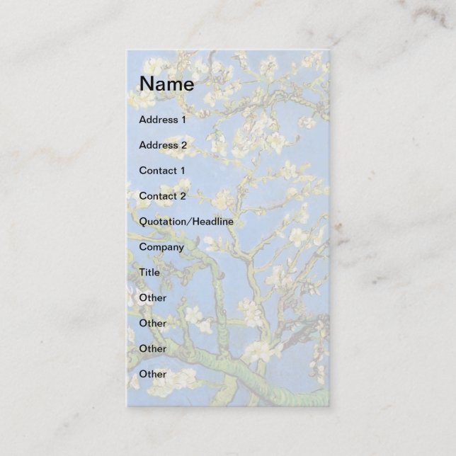 Cartão De Visita Vincent Van Gogh - Blossoming Almond Tree Fine Art (Frente)